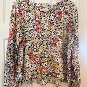 LOFT Floral Blouse with Red, Yellow, and Blue Accents